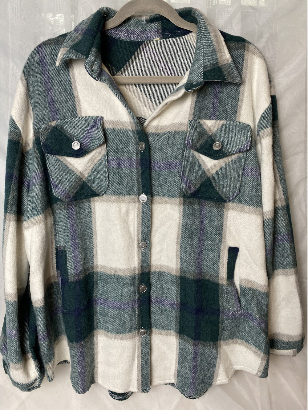 Green Plaid button front shacket XL
